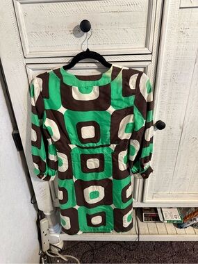 Milly Green, Brown & Cream Geometric Mini Dress
